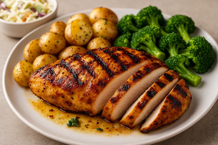 A_digital_photograph_displays_a_grilled_chicken_br