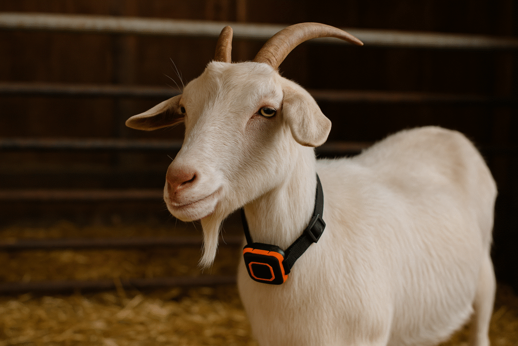 A_photograph_captures_a_white_goat_with_a_sensor-e