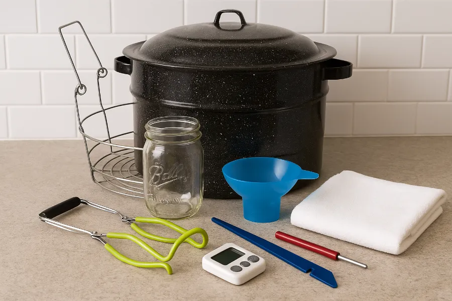 A_photograph_displays_water_bath_canning_equipment
