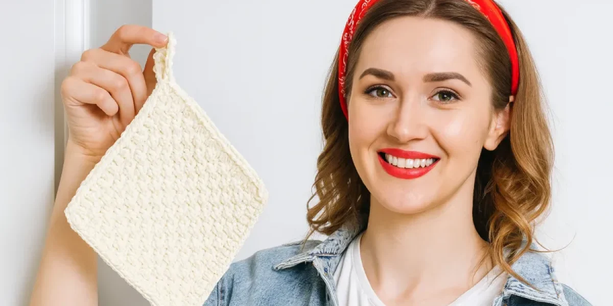 crochet dish cloth with hanging loop 1